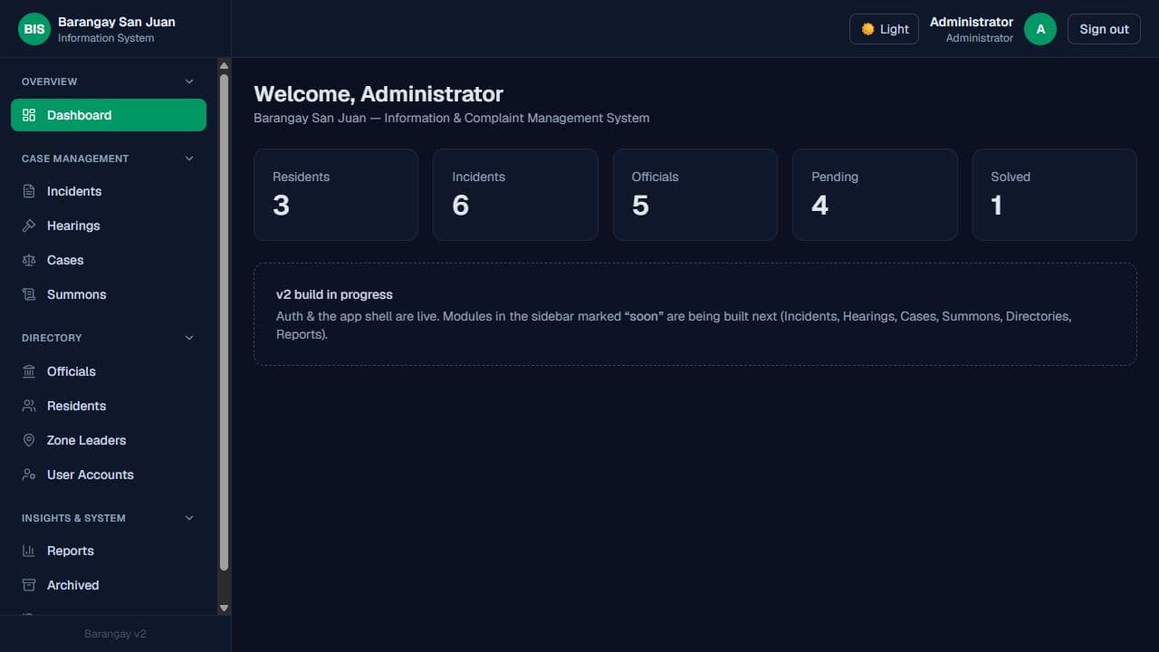 Barangay Incident & Complaint Report System project preview